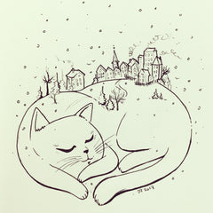 Kitty Inktober "Winter" Original Drawing ACEO