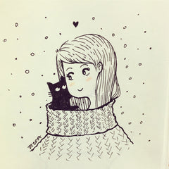 Kitty Inktober "Turtleneck sweater" Original Drawing ACEO