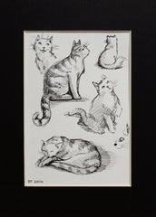 Sketches in Cat Cafe, Pen Drawing ACEO